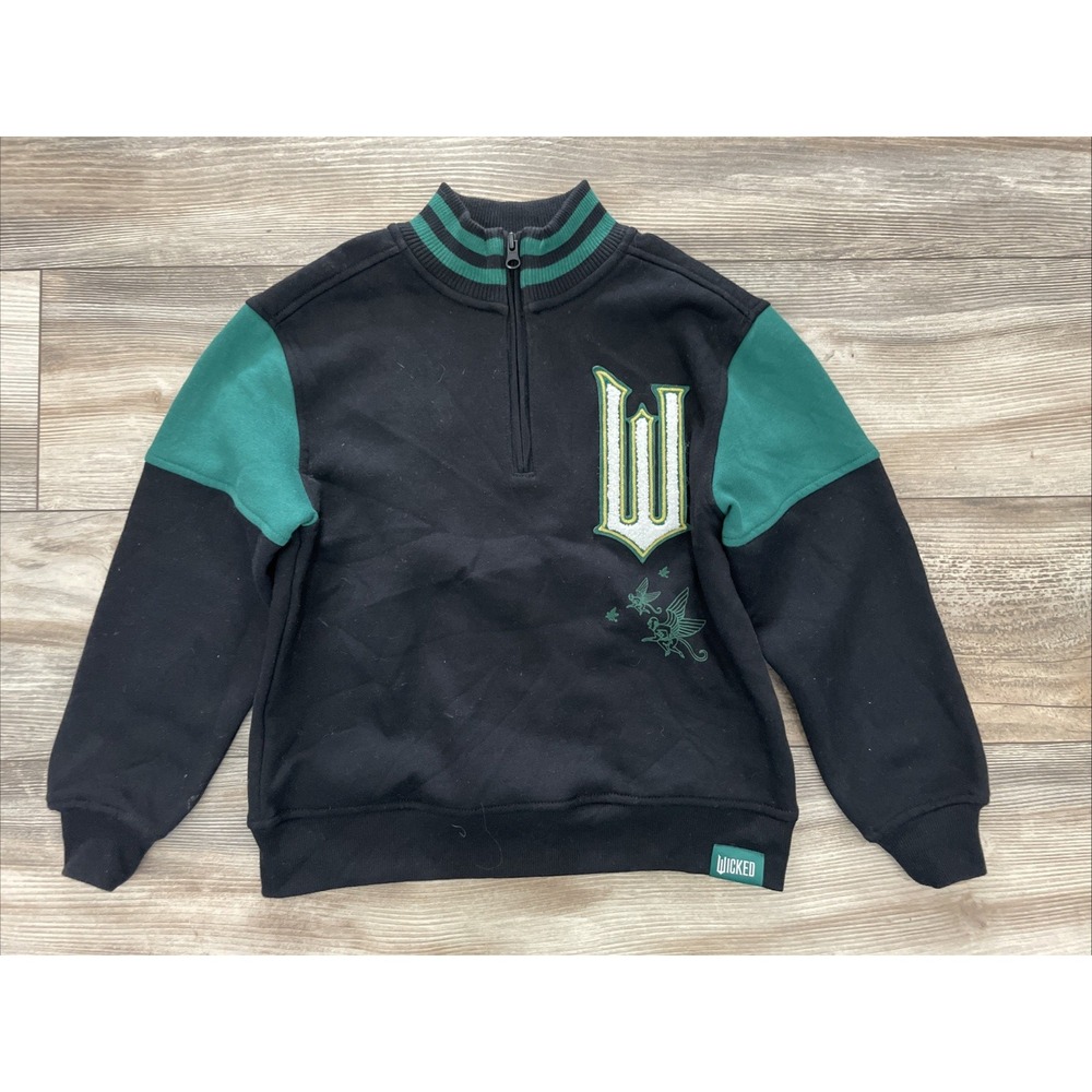 Wicked Movie Paul Tazewell Kids Quarter Zip Sweatshirt Black Green Medium Patch